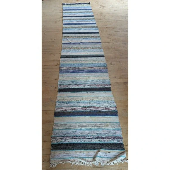 Antique Imported Swedish Hand Made Rag Rug Runner (26.5