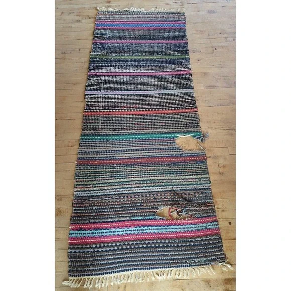 Antique Imported Swedish Hand Made Rag Rug Runner (32