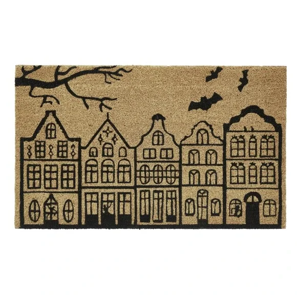 My Texas House Natural/Black Bats Halloween Outdoor Coir Doormat, 18x30