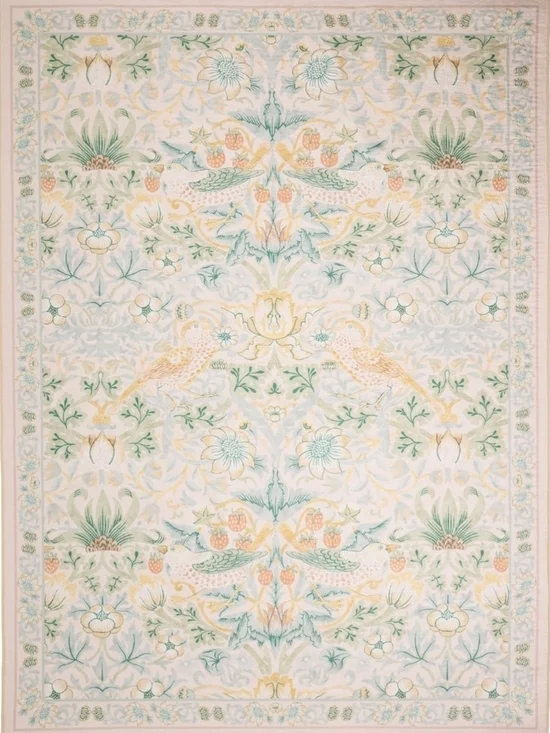 MORRIS & CO Strawberry Thief Printed Outdoor Indoor  Area Rug - 5x7', Sage