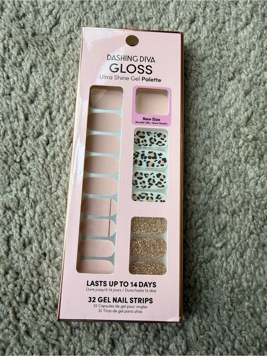 Dashing Diva Gloss Ultra Shine Gel Nail Strips - Pink & Gold Leopard