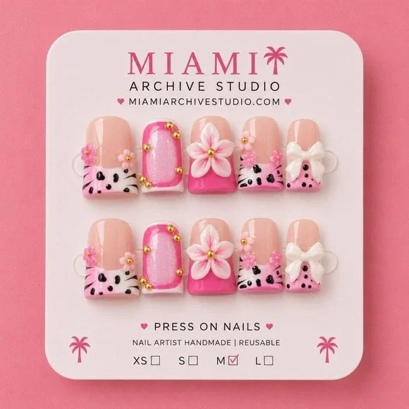 Handmade pink press on nails set
