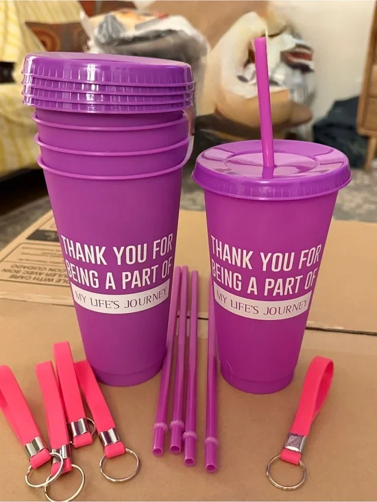 Set of 45 inspirational Travel Tumblers with Straws and Keyring Bands