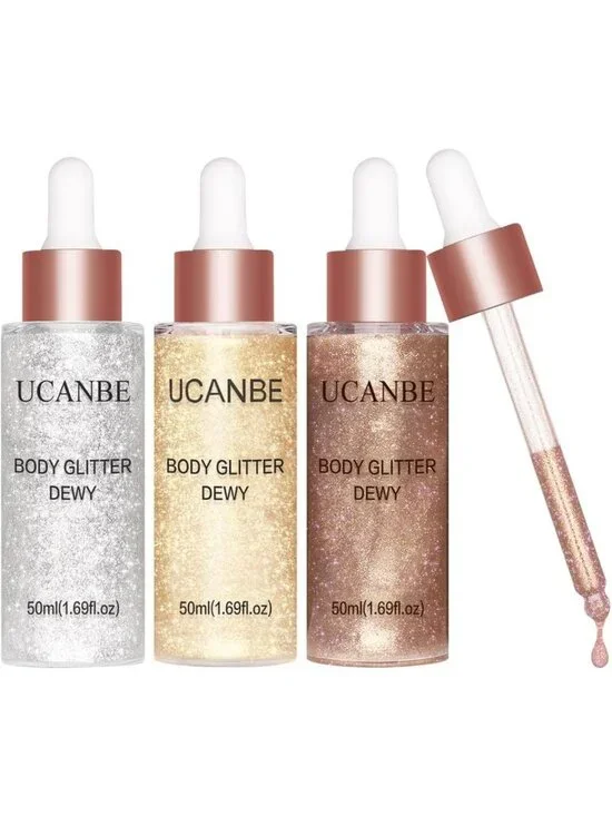 3 Pcs Liquid Highlighter Set - Dewy Glow Shimmer Drops, Hydrating & Lightweight