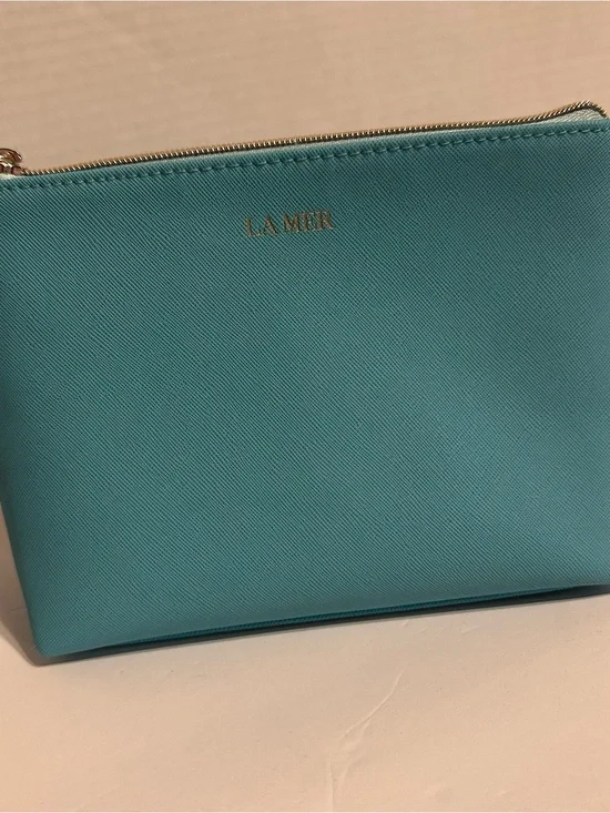 LA MER Leather Zip Pouch in Teal