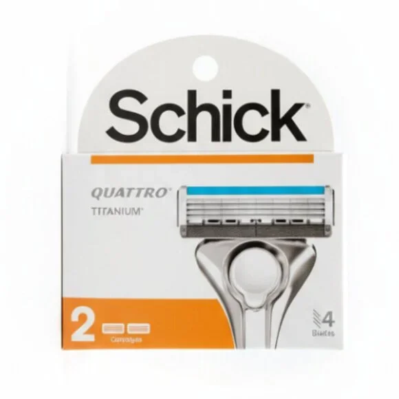 Schick Quattro Titanium 4 Blades 2 Cartridges w/ Lubrication Strips NEW