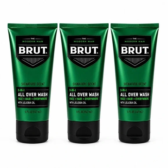 3 Brut Signature Scent 3 in 1 All Over Wash Face Hair Everywhere Body 5 oz Each