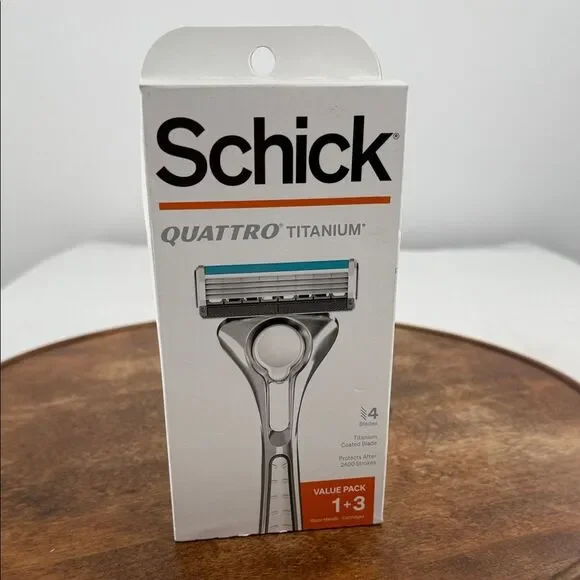 Schick Quattro Titanium Razor Value Pack 1 Razor Handle + 3 Cartridges 4 Blades