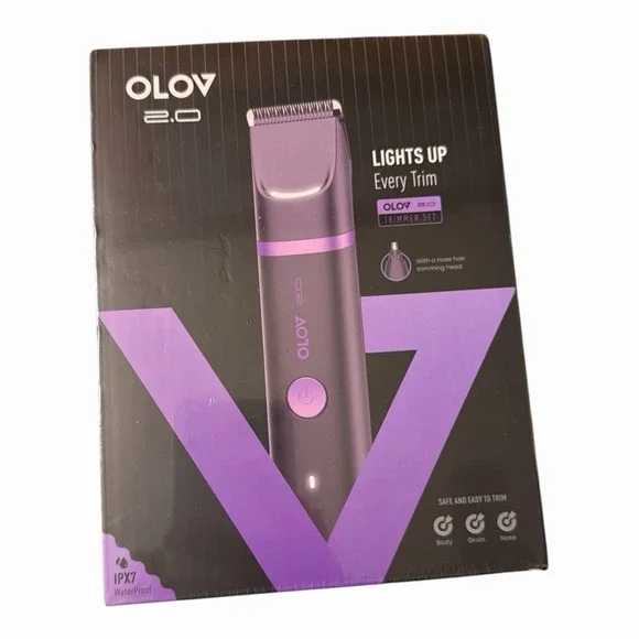 OLOV 2.0 Trimmer Set Waterproof Cordless Rechargeable LED Nose Body Groin Purple