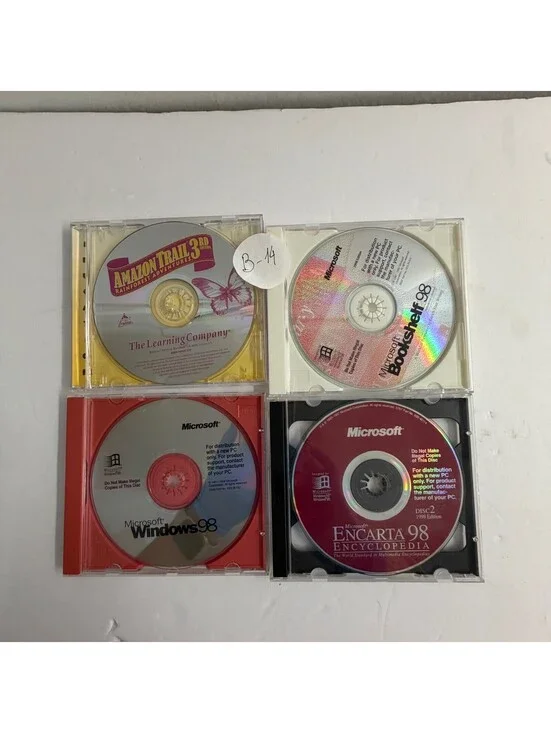 Vintage Microsoft Software Lot Windows 98 Encarta 98 Amazon Trail 3 CD-ROM B-14