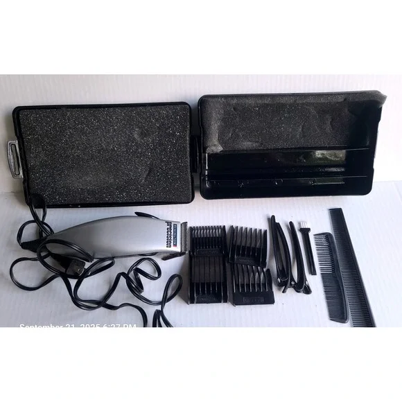Remington Precision Hair Clipper HC-8017 Corded Slvr/Blk Grooming Kit Case VIDEO