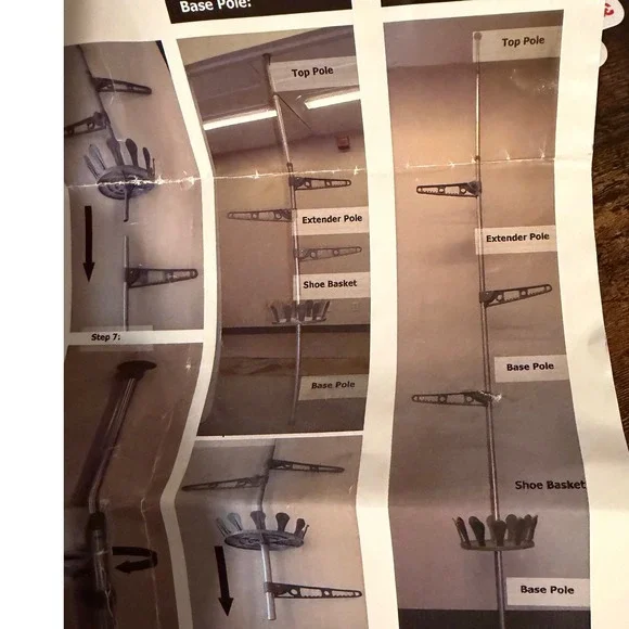 Floor to Ceiling Laundry Pole Tension Hanging Station, Shoe Organizer Rack