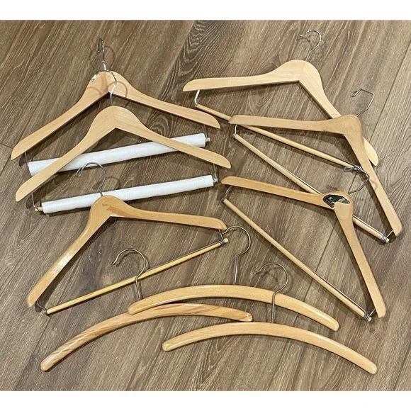 Vintage Lot 9 Wooden Suit Coat Hangers 6 Have Pants Bar Dowel