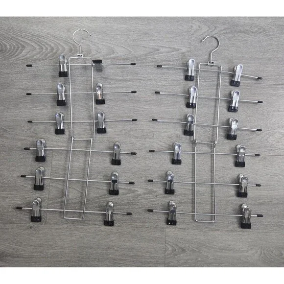 VGT Chrome Metal Shirt Pant Skirt Clip Hangers Add-on Hook Stackable LOT of 12