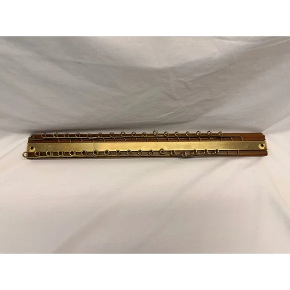 Vintage Walnut Wood Brass Tie Rack Wall Mount Closet Organizer 24 Hook 18 Inch