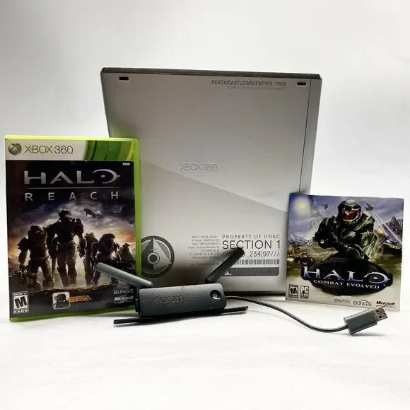 Microsoft Xbox 360 S Halo Reach Edition Silver Console 250gb With Game Silver