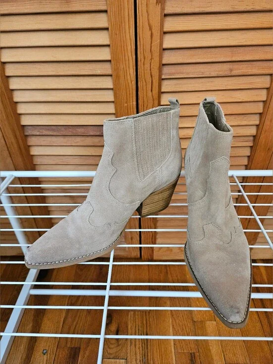 Sam Edelman Tan Suede Ankle Cowboy Boots
