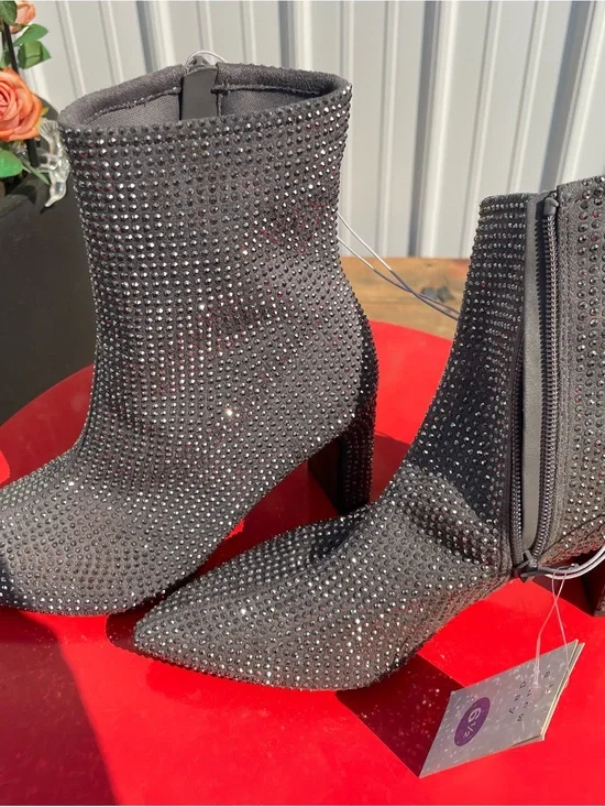 a new day silver Rhinestone Pointed Ankle Boots