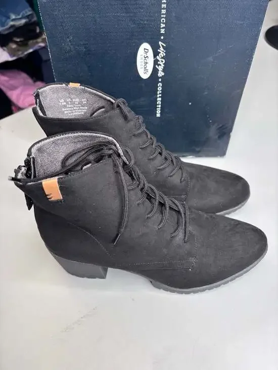 Dr. Scholl's Women's Laurence Black Faux Suede Lace-Up Ankle Booties size 7.5