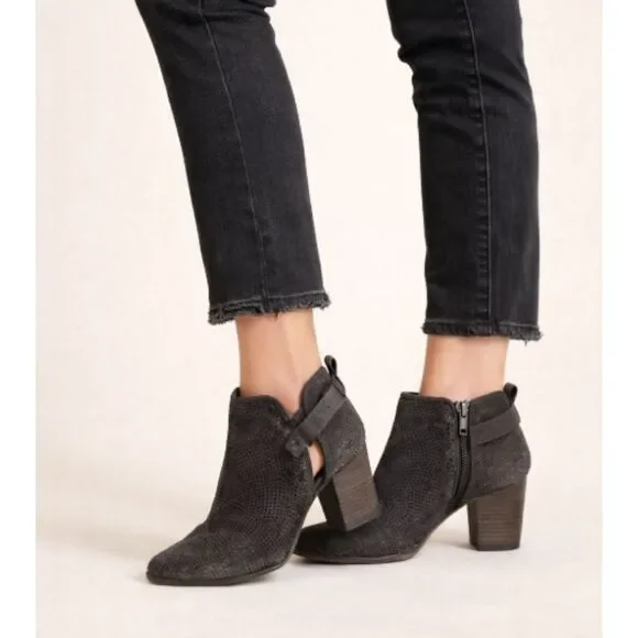 Franco Sarto Dale Ankle Boots Women’s 10M Dark Gray Suede Stacked Heel Zip