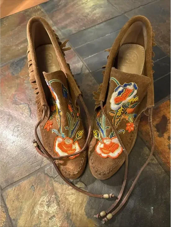 Tory Birch Brown Suede Classic Boot Embroidered One Of A Kind Beauty Size 10