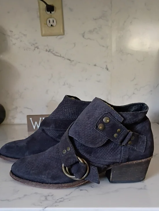 Free People Dark Gray Suede Buckle Ankle Booties