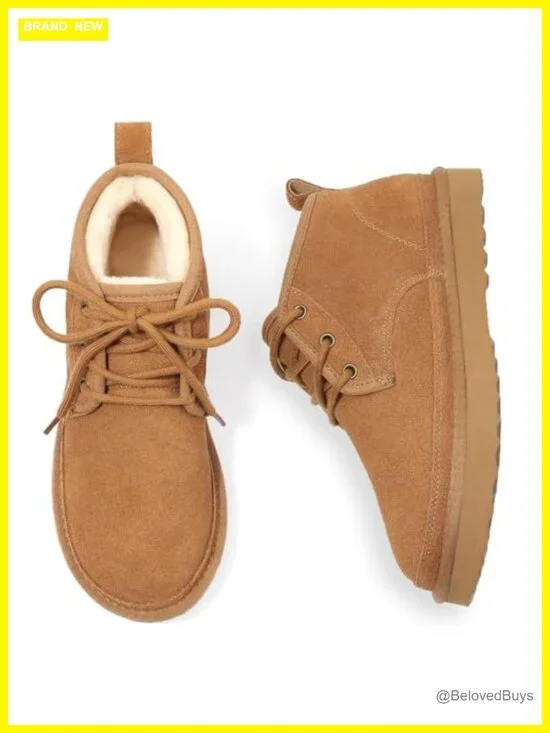 Genuine Suede Lace Up Ankle Boots Faux Fur Lined Winter Snow Boots