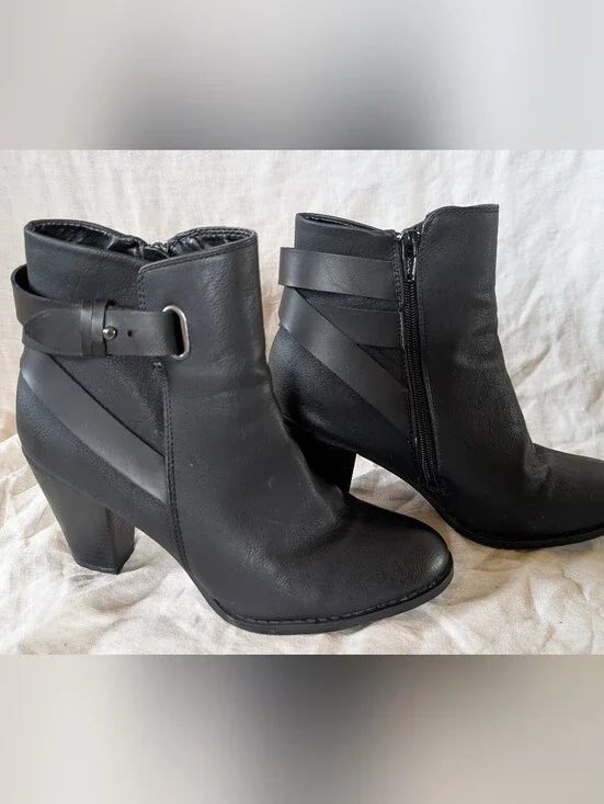 Black Women's Ankle Booties with Buckle Detail