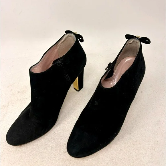 Kate Spade New York Black Suede Ankle Booties Block Heel Women's Size 7 B Italy