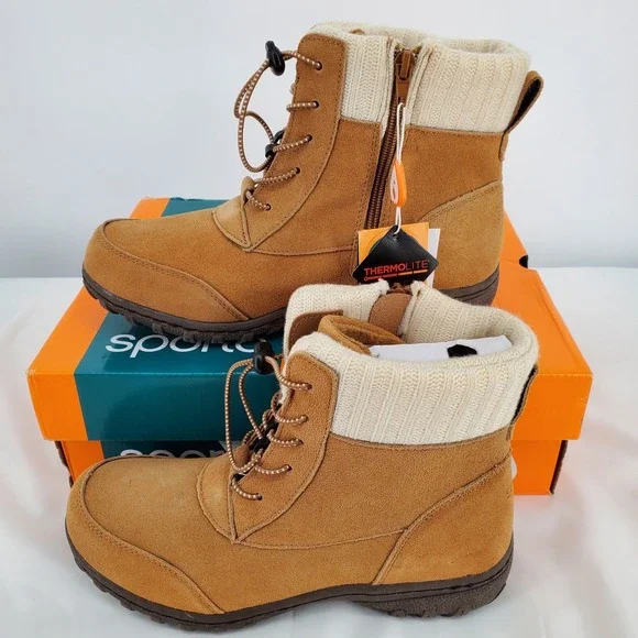 Sporto Womens 8.5 M Boho Water Resistant Suede Lace-Up Zip‎ Ankle Boot Camel New