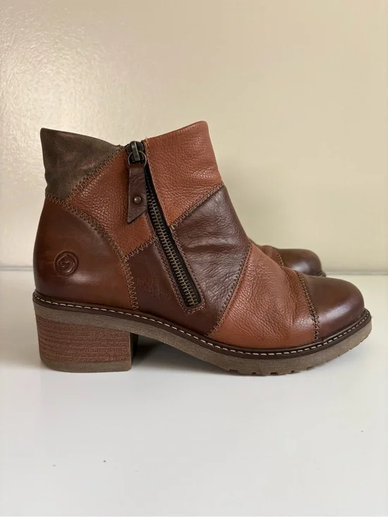 Remonte Aida Multi-Tone Brown Leather Boho Ankle Boots Size 39 US 8