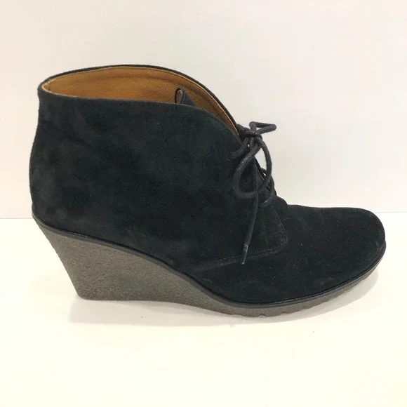 Gabor Ankle Boots Womens US Size 7 Black Wedge Lace Up #290280 Suede Boots