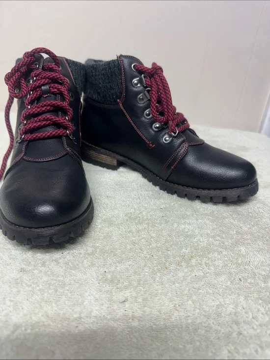 Dirty Laundry Black Ankle Boots with Burgundy Laces