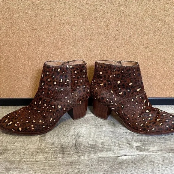MADEWELL The Rosie Ankle Boot in Rich Brown Leopard Calf Hair size 8.5