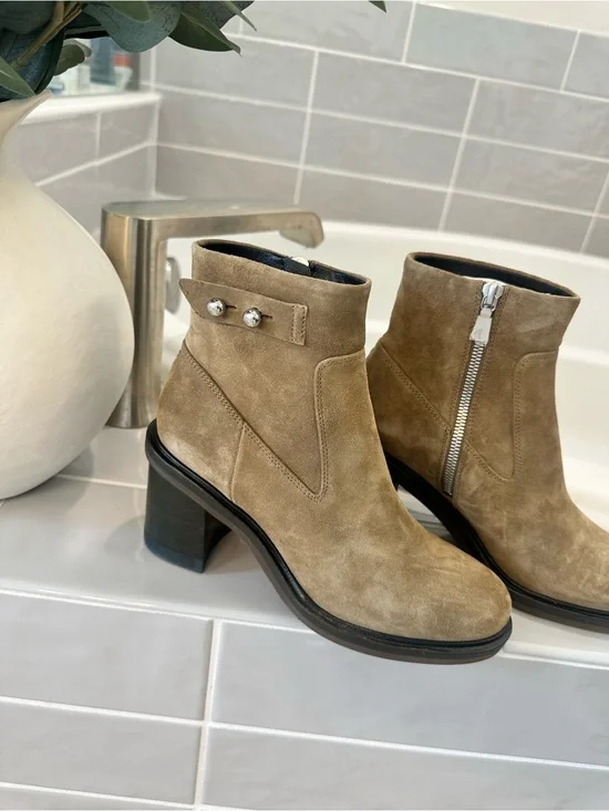 New rag & bone Tan Suede Ankle Booties with Side Zip