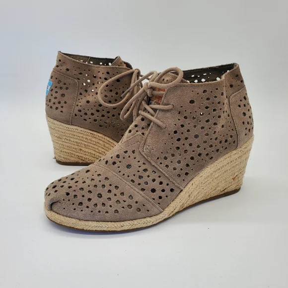 Toms Suede Desert Espadrille Wedge Heel Bootie Size 7.5 Tan