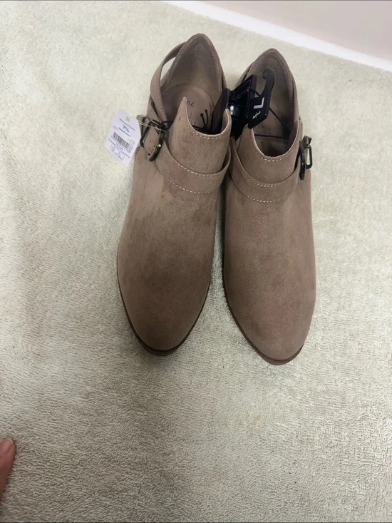 Time and Tru Taupe Suede like Ankle Booties with Side Buckle