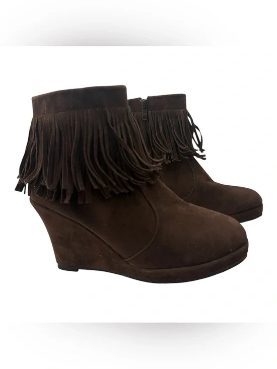 Y2k Fringe Wedge Ankle Boot Brown