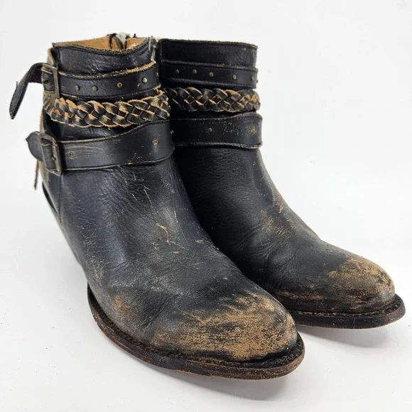 Idyllwind by Miranda Lambert Black Braided‎ Leather Ankle Boot Buckle Fringe