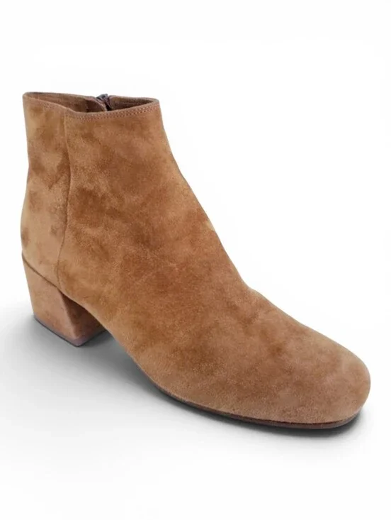 Vince Ostend Ankle Boots 7 Ostend Suede Side Zip Block Heel Roasted Nut Brown