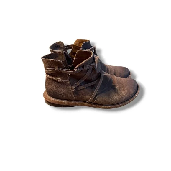 Born Tarkiln Ankle Boots Womens 7.5 Brown Suede Lace Up Side Zip Leather Booties