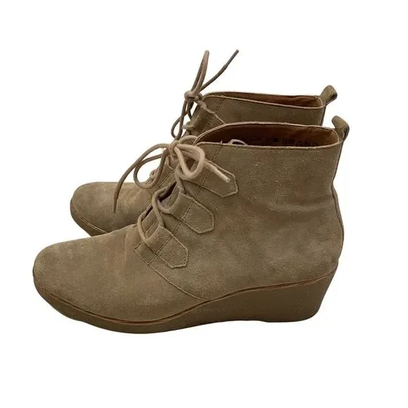 Lucky Brand Jaemma‎ Tan Suede Leather Wedge Ankle Boots Size 8