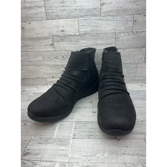 Skechers Boots Womens Size 11 Black BBK‎ 167251 Faux Fur Lined Zip Ankle Shoes