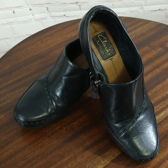 Clarks Black Leather Ankle Boots