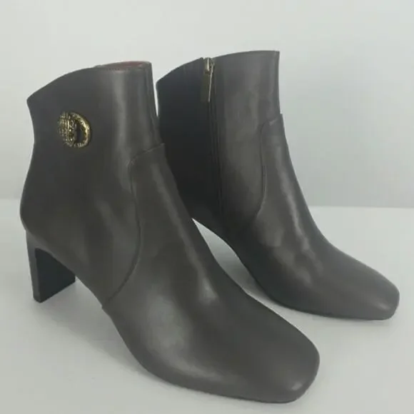 Kurt Geiger Chelsea Square Toe Bootie Brown Leather Ankle Block Heel Size 41