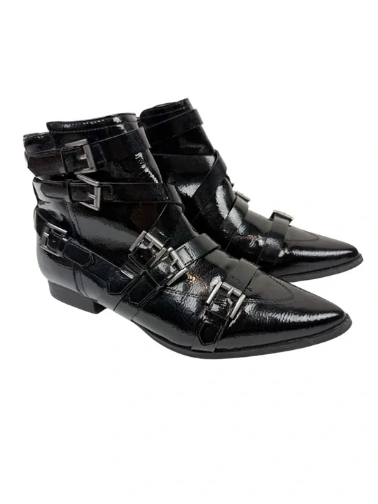 Coconuts by Matisse Amsterdam Black Patent Buckle Pointed Toe Ankle Boots Sz 8.5