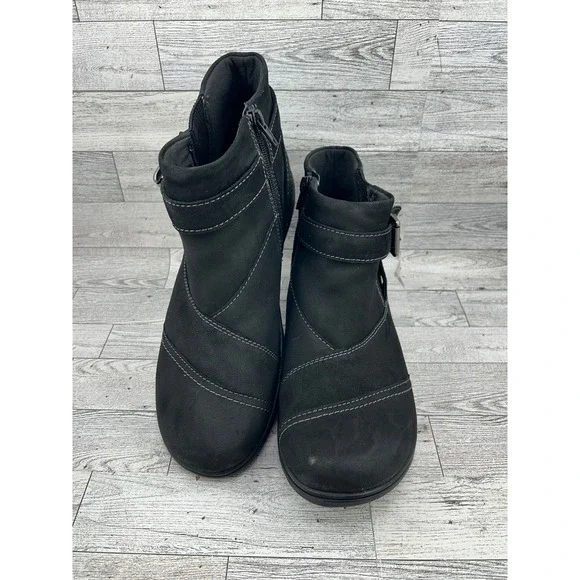 Clarks Collection Black Leather Ankle Boots Buckle Zip Women Size‎ 11W