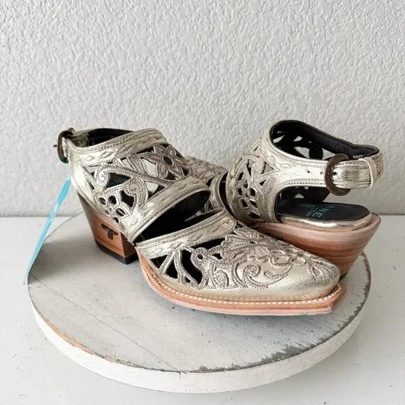 Lane Robin Slingback Mule Gold Cowboy Boots Womens 7 Cowgirl Western Short Ankle