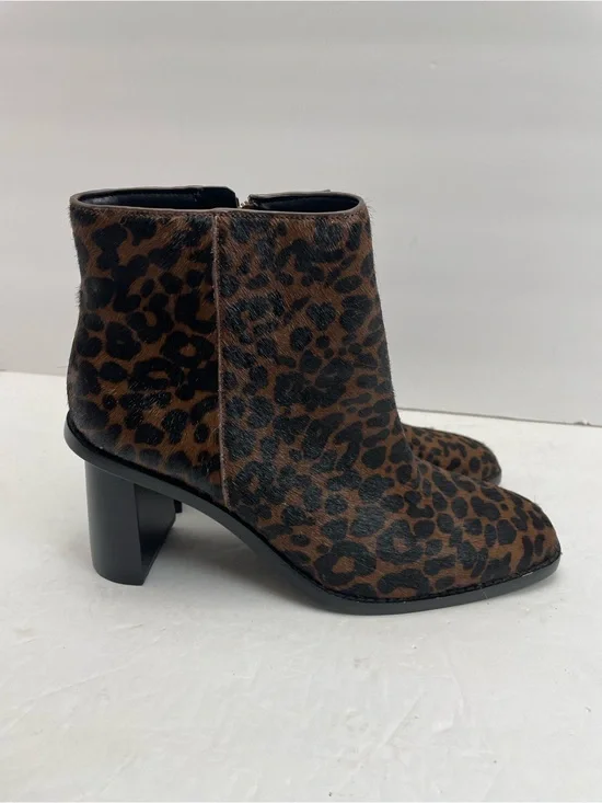 Gibson Latimer Vina Leopard Print Cow Hair Block Heel Ankle Boots Size 6.5