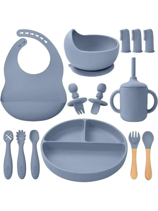 14-Piece Silicone Baby Feeding Set | Baby Led Weaning Utensils & Supplies
